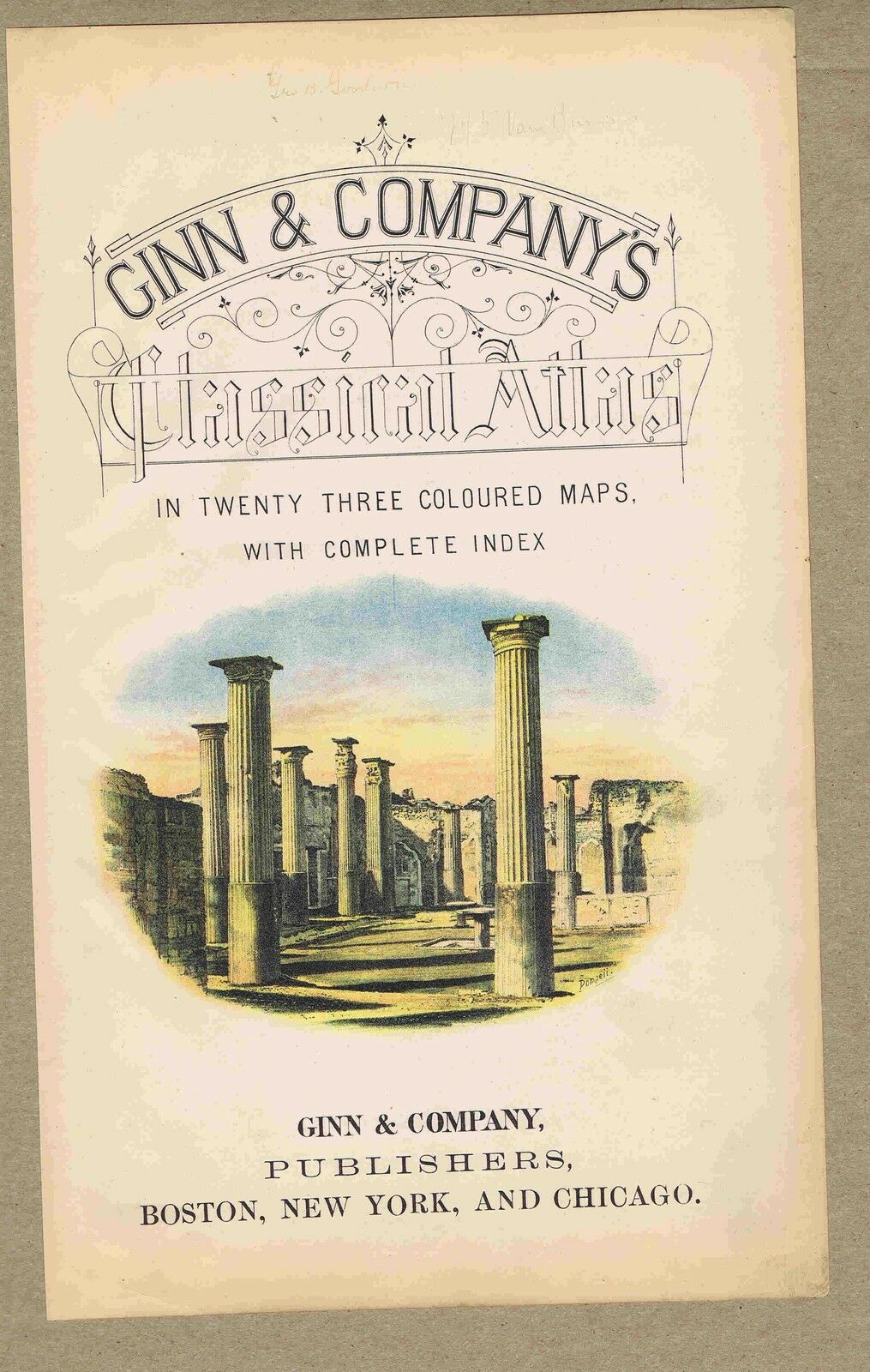Unique 1886 Ginn & Company Classical Atlas Title Page-color Scene Columns Ruins
