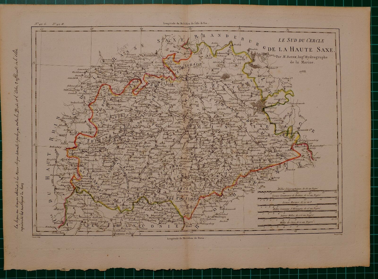 1788 Dated Rigobert Bonne Map ~ South Of The Circle High Saxony